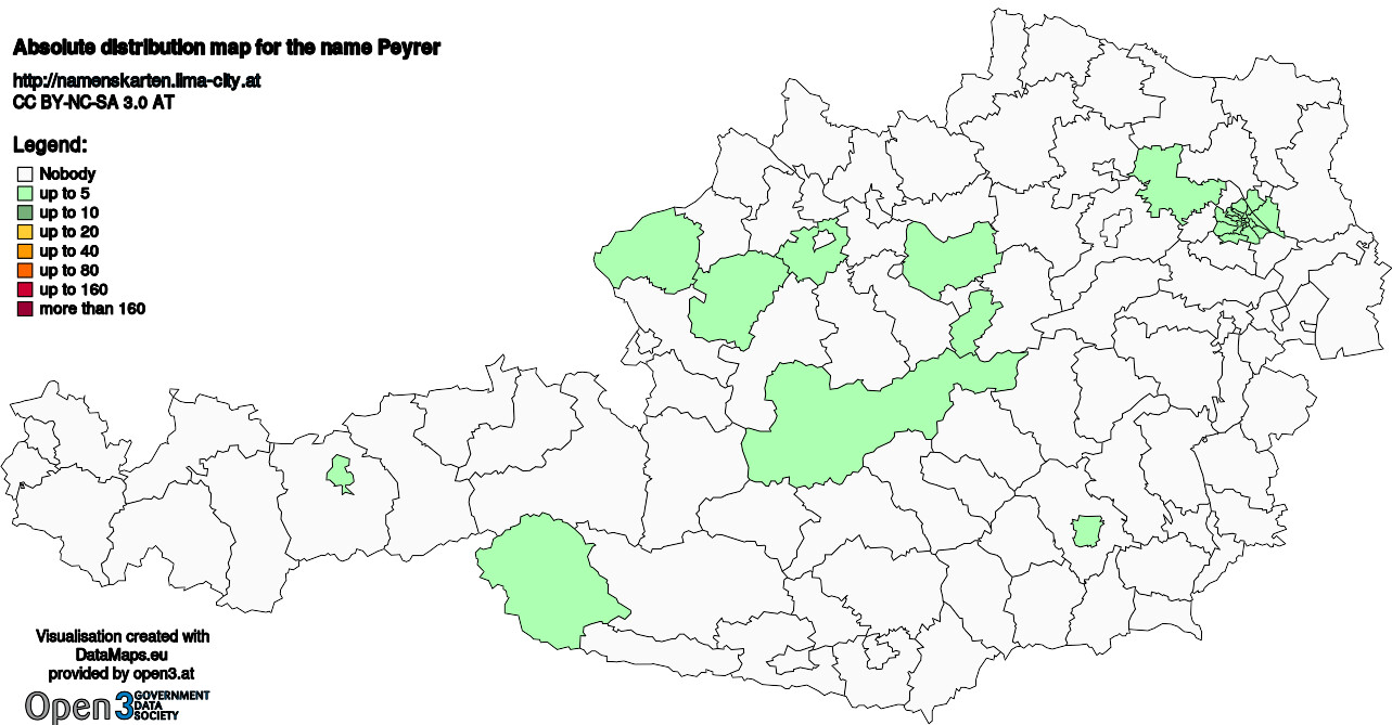 Absolute Distribution maps for surname Peyrer