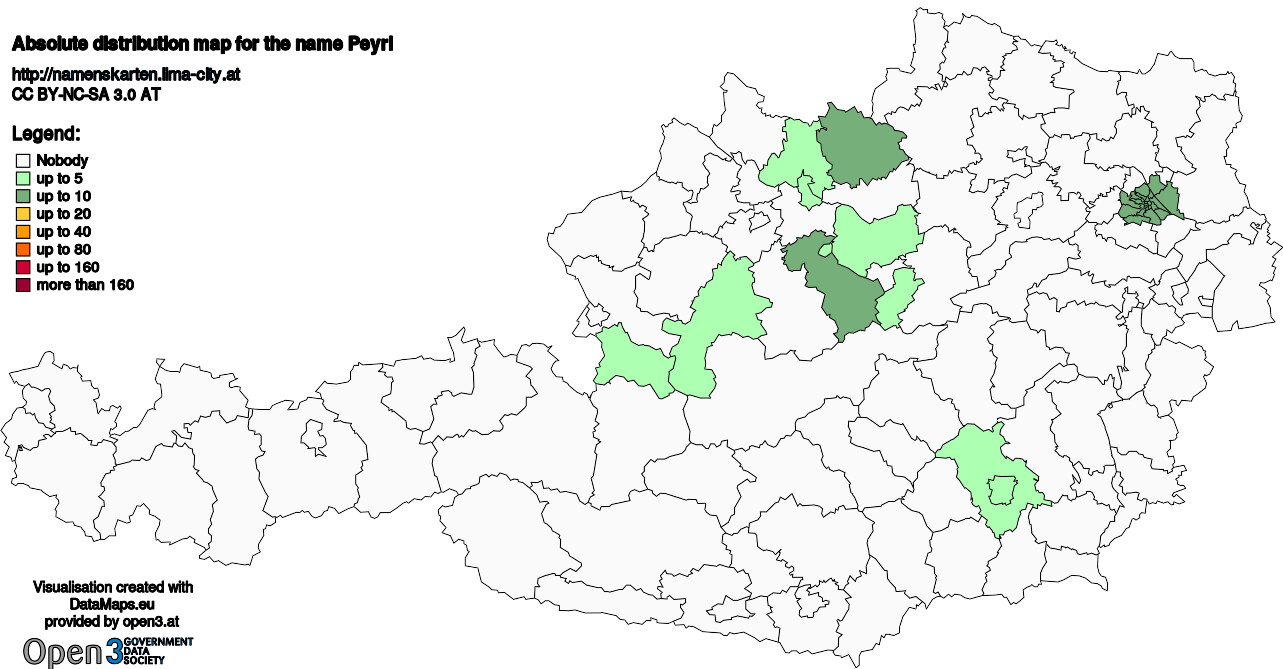 Absolute Distribution maps for surname Peyrl