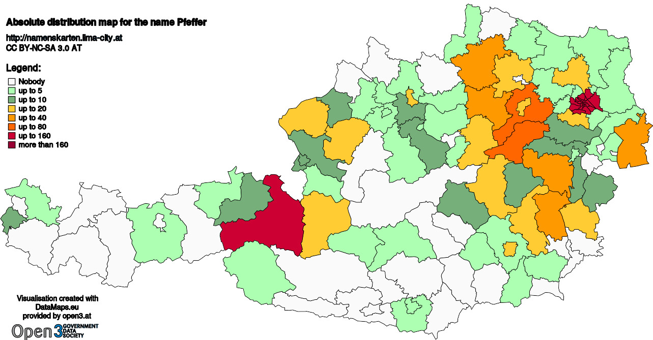 Absolute Distribution maps for surname Pfeffer