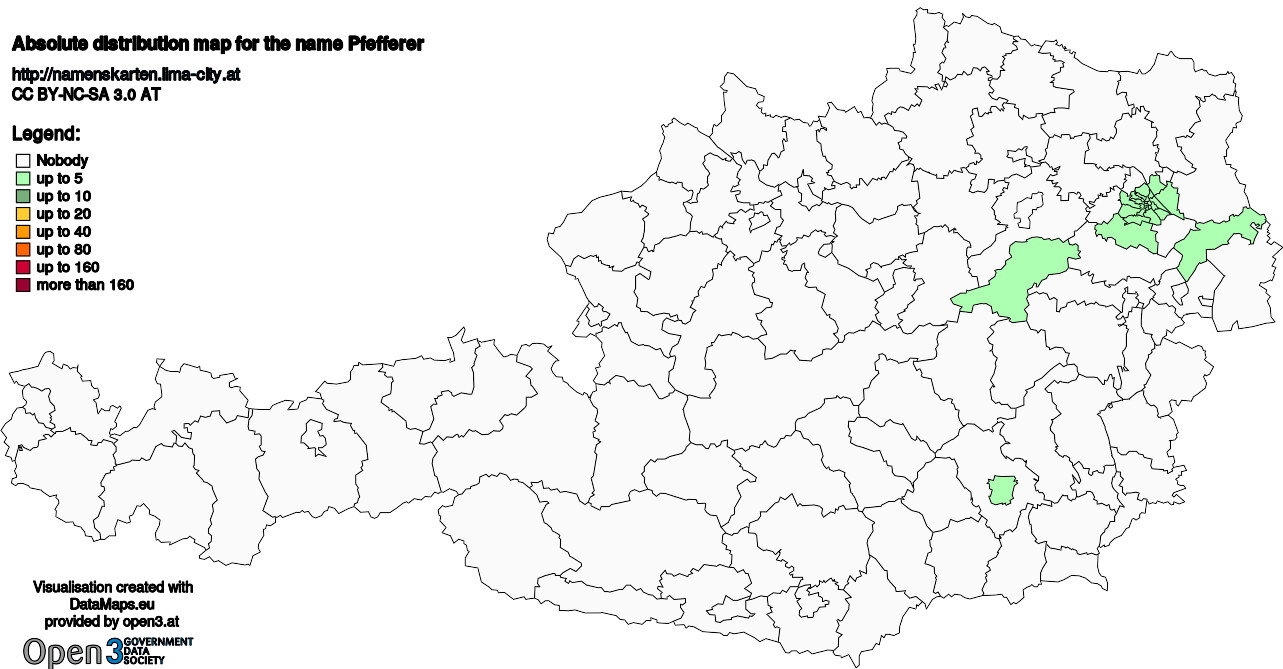 Absolute Distribution maps for surname Pfefferer