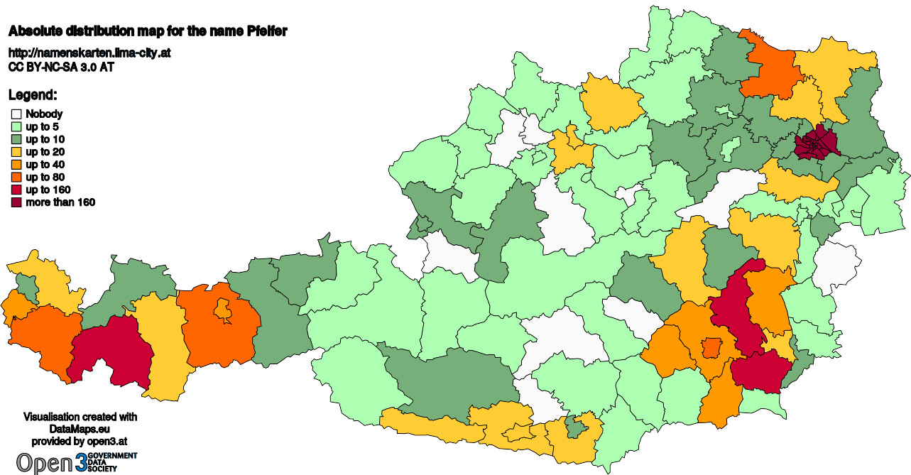 Absolute Distribution maps for surname Pfeifer