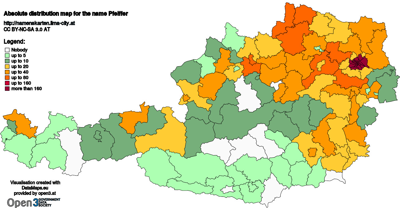 Absolute Distribution maps for surname Pfeiffer
