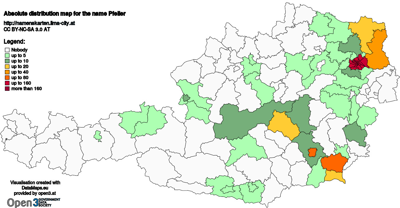 Absolute Distribution maps for surname Pfeiler