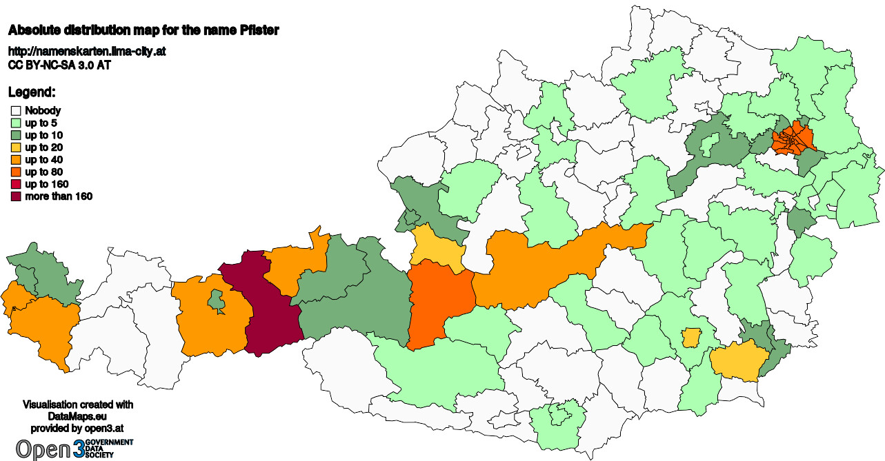 Absolute Distribution maps for surname Pfister