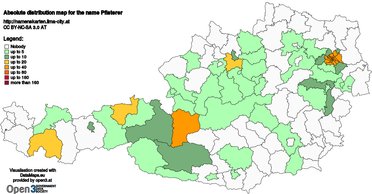 Absolute Distribution maps for surname Pfisterer