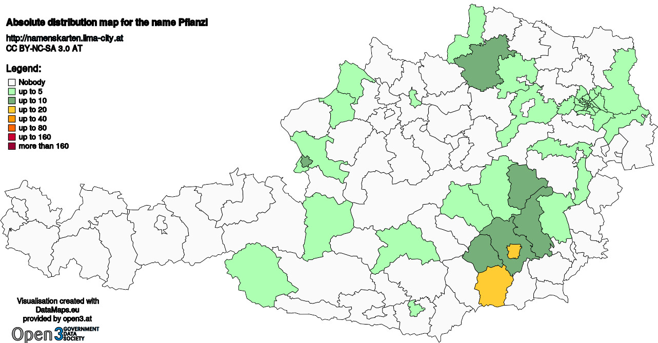 Absolute Distribution maps for surname Pflanzl
