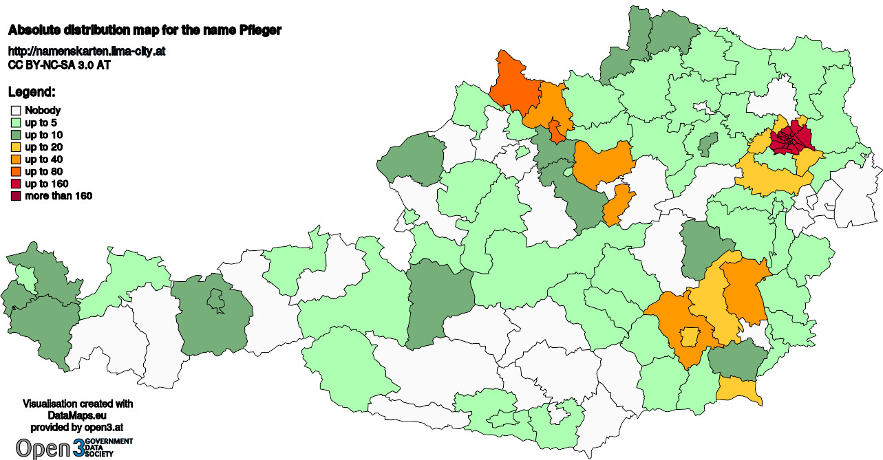 Absolute Distribution maps for surname Pfleger