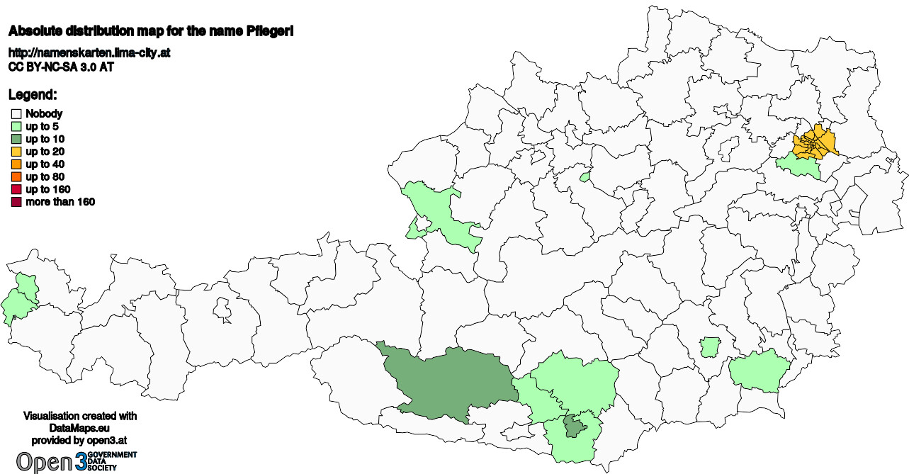 Absolute Distribution maps for surname Pflegerl