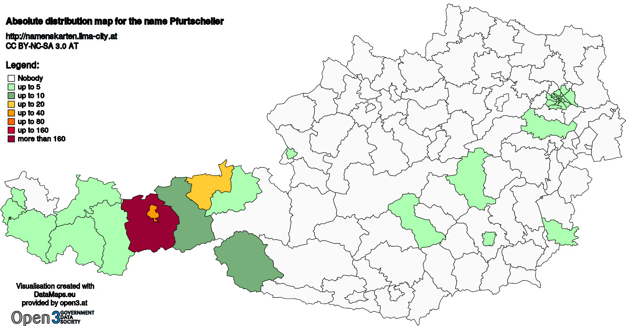 Absolute Distribution maps for surname Pfurtscheller