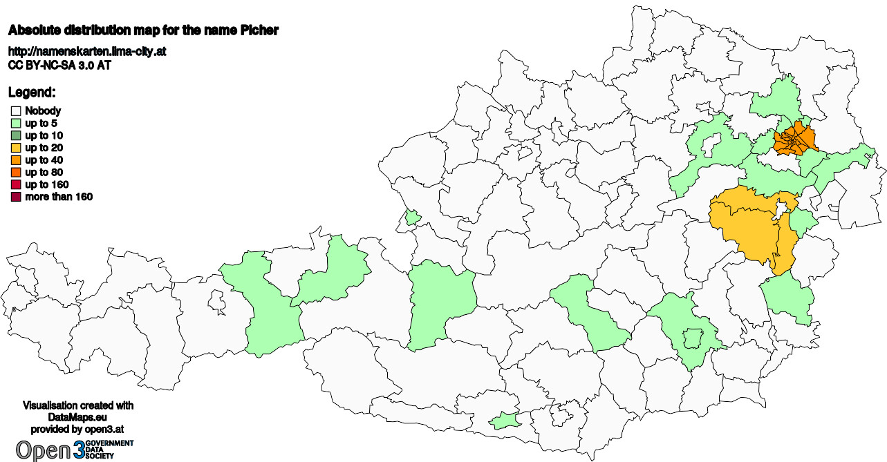 Absolute Distribution maps for surname Picher