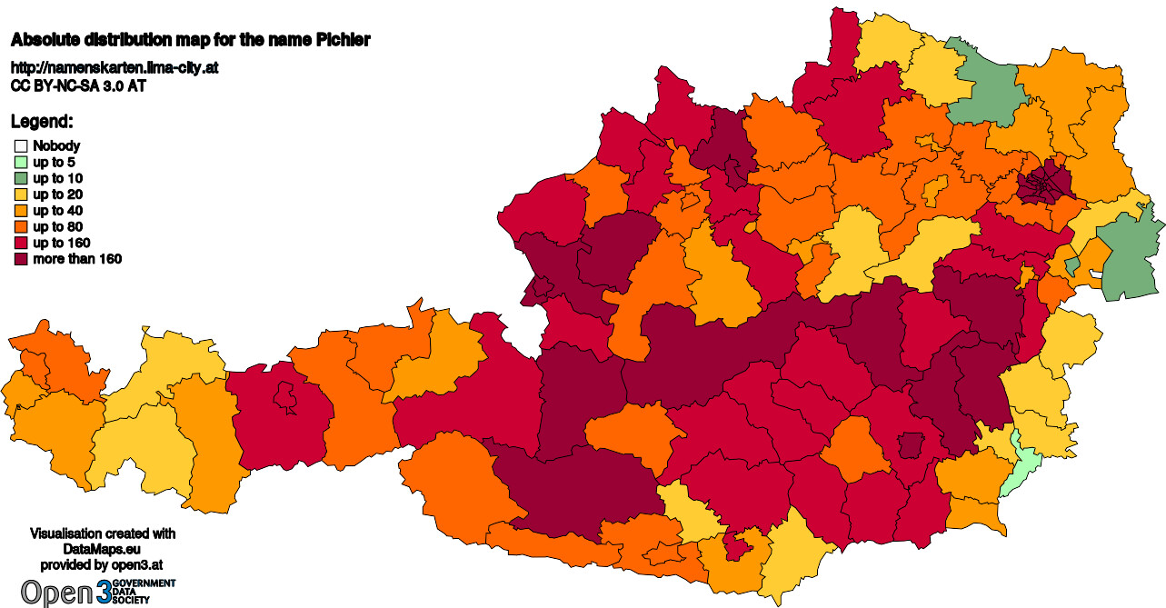 Absolute Distribution maps for surname Pichler