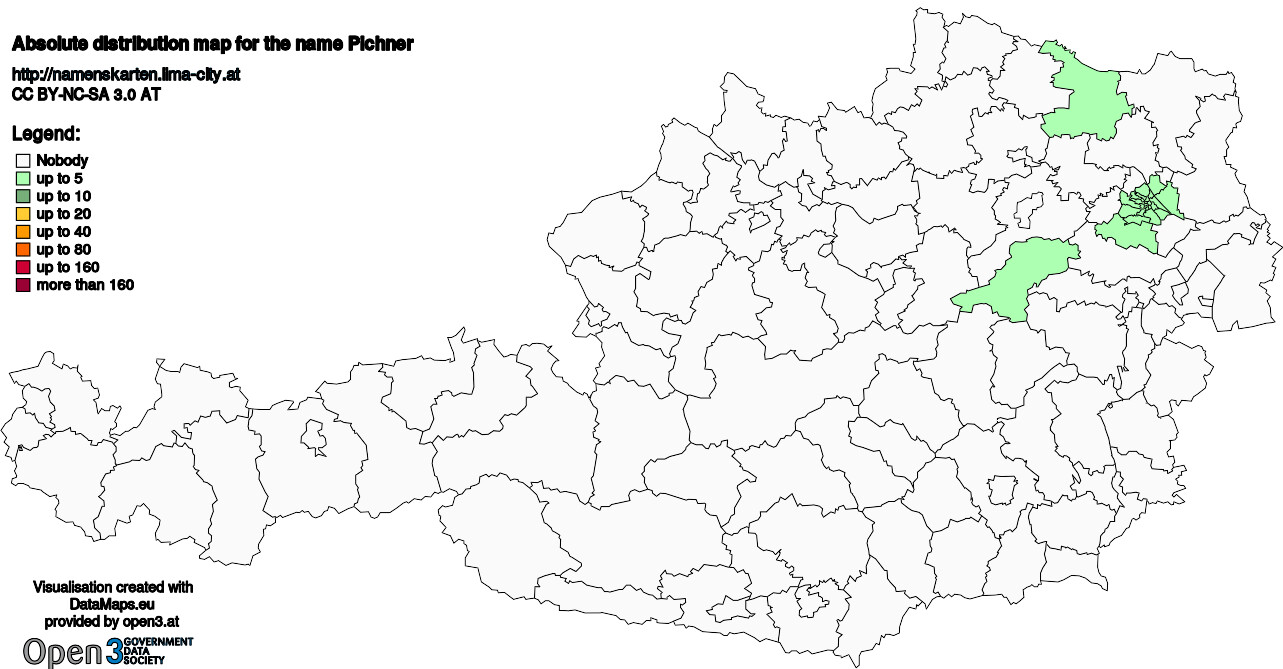 Absolute Distribution maps for surname Pichner