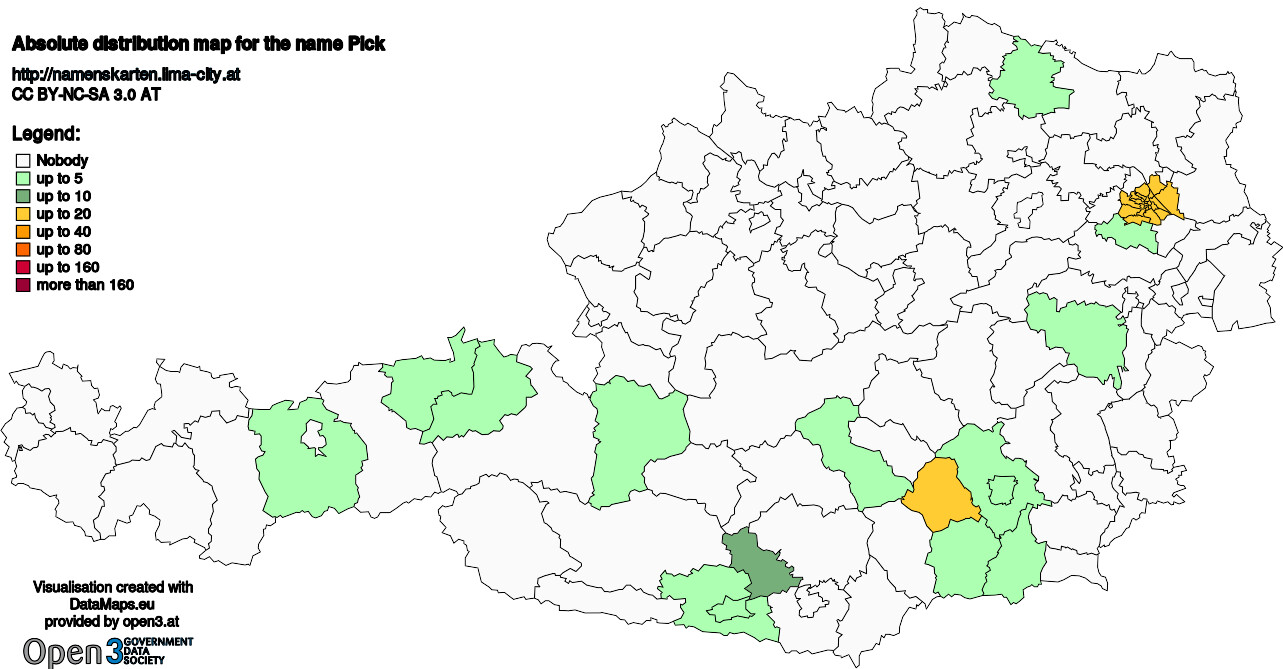 Absolute Distribution maps for surname Pick