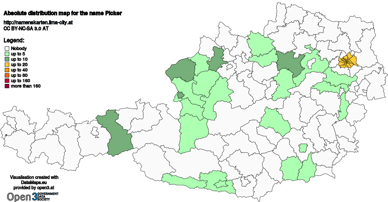 Absolute Distribution maps for surname Picker