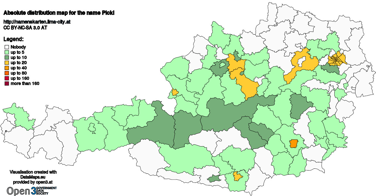 Absolute Distribution maps for surname Pickl