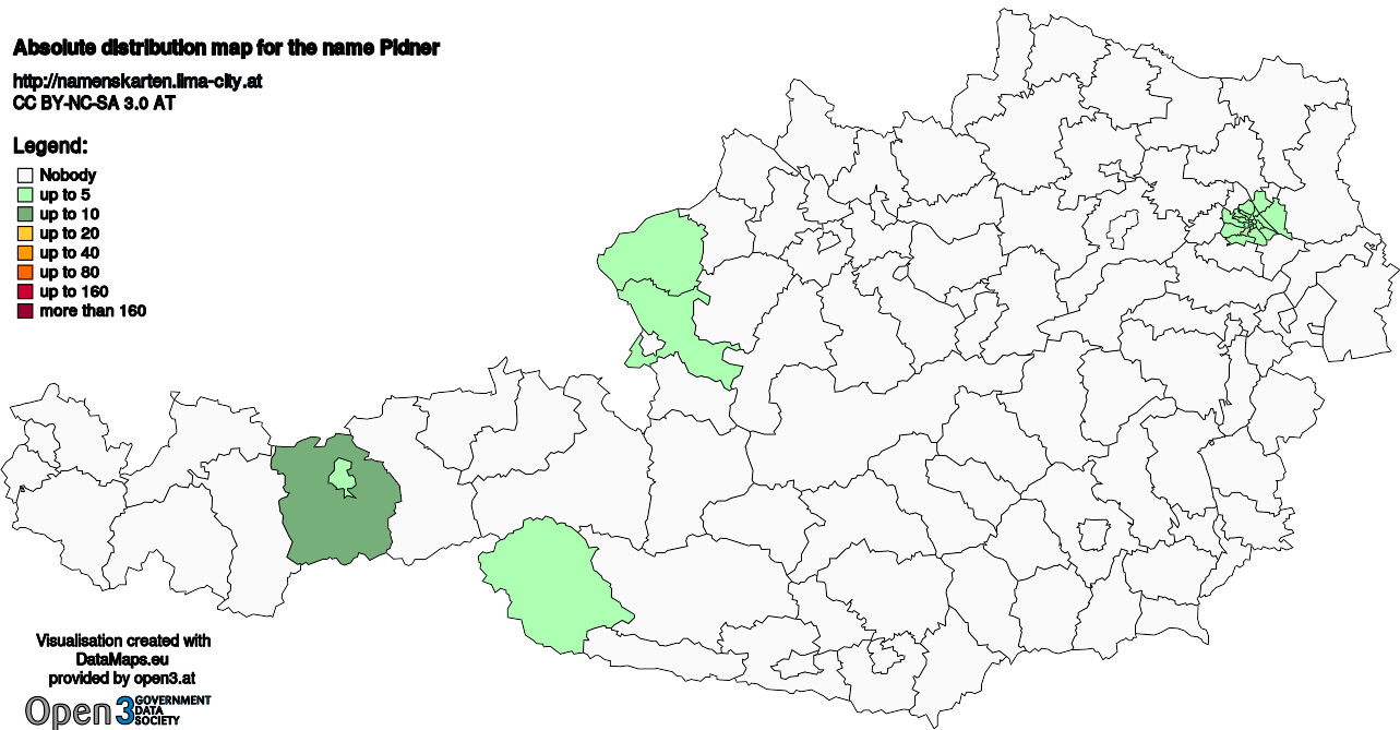 Absolute Distribution maps for surname Pidner