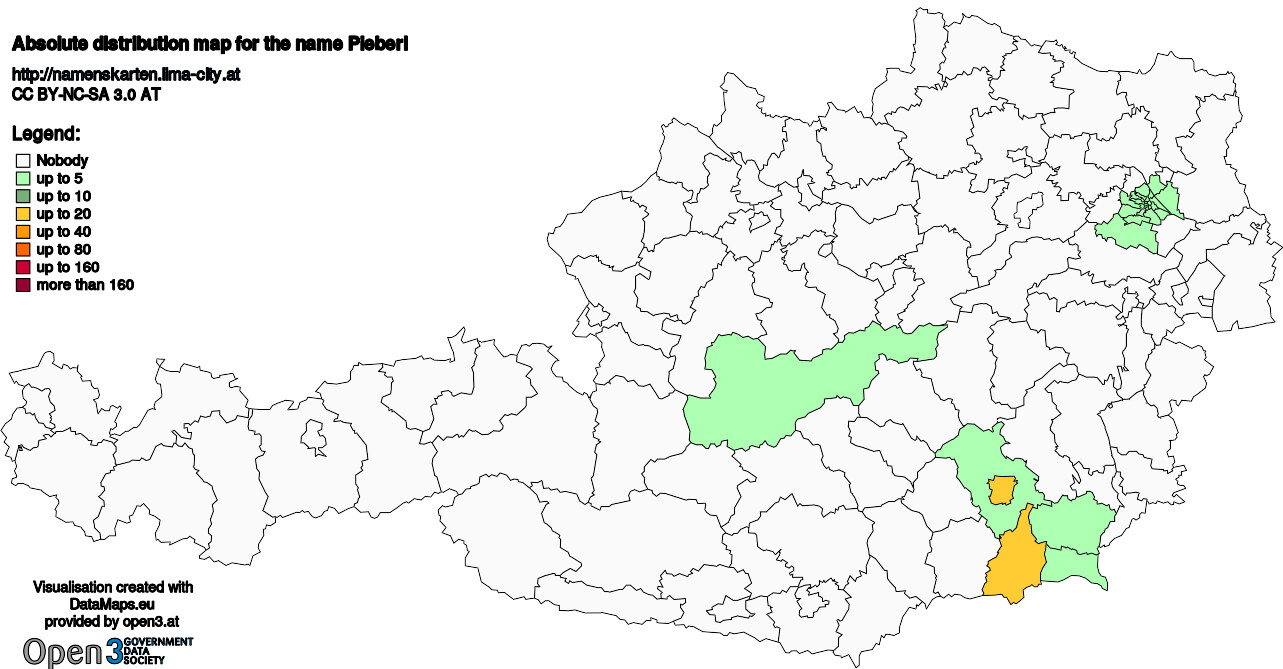 Absolute Distribution maps for surname Pieberl