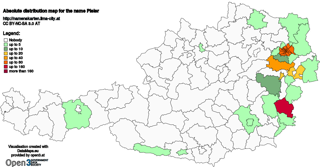 Absolute Distribution maps for surname Pieler