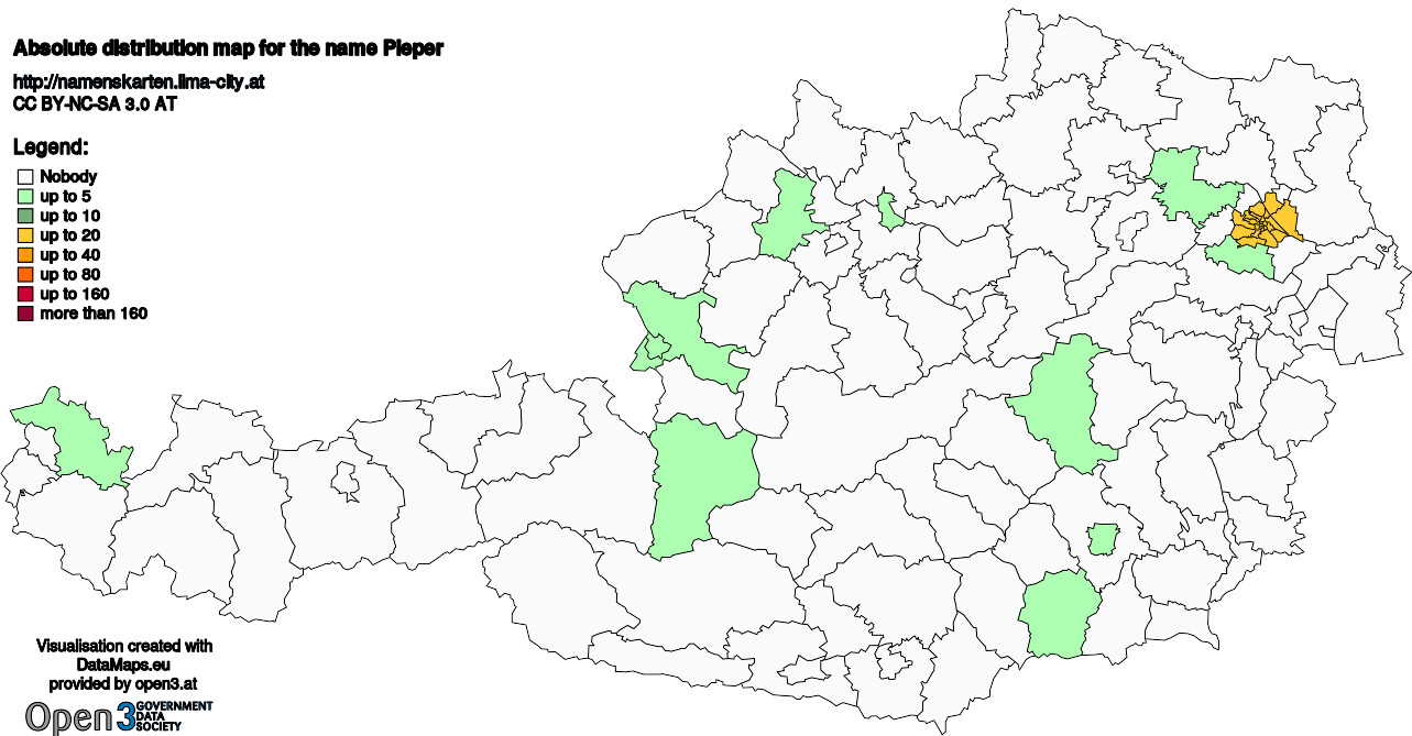 Absolute Distribution maps for surname Pieper