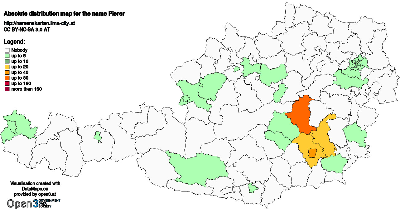 Absolute Distribution maps for surname Pierer