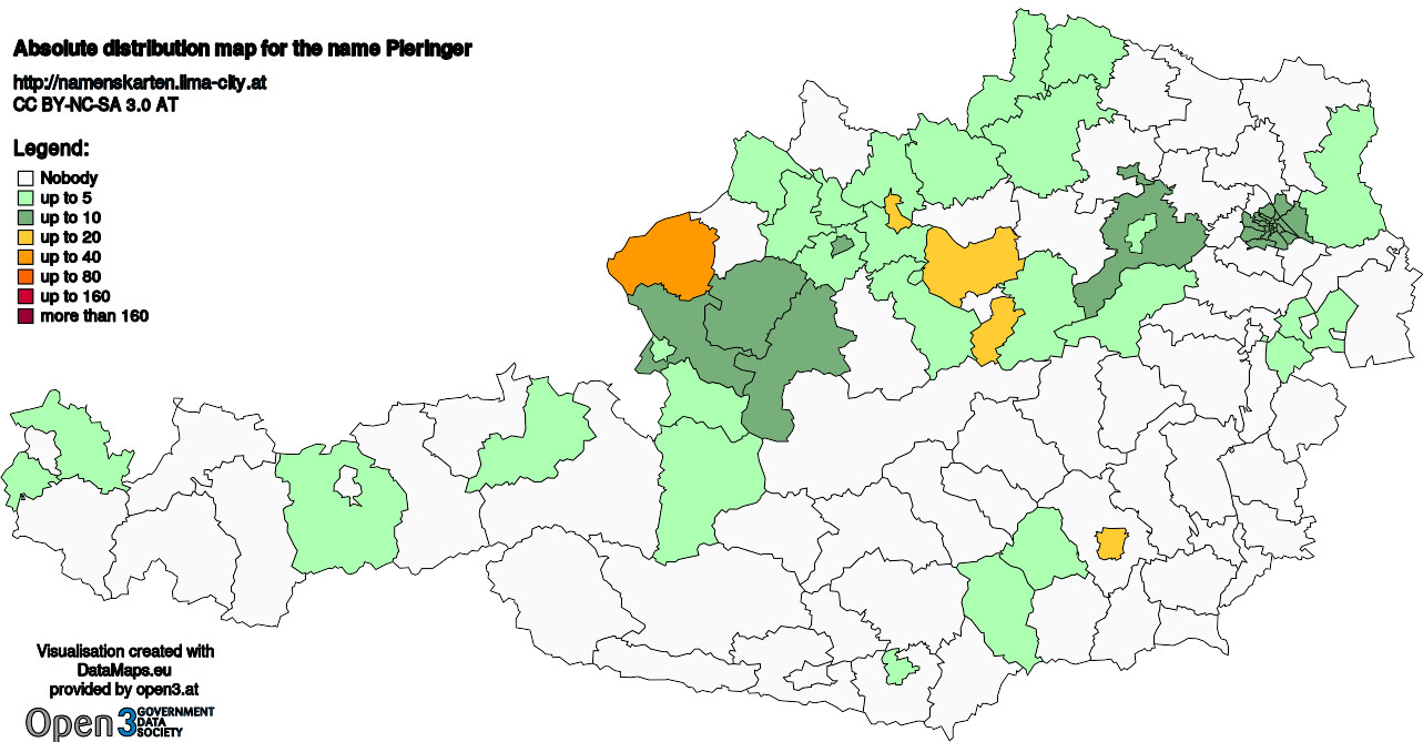 Absolute Distribution maps for surname Pieringer