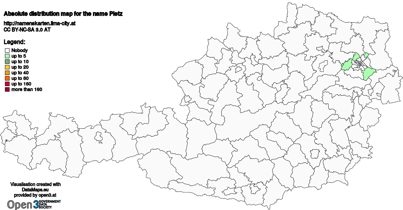 Absolute Distribution maps for surname Pietz