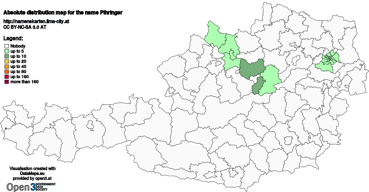 Absolute Distribution maps for surname Pihringer