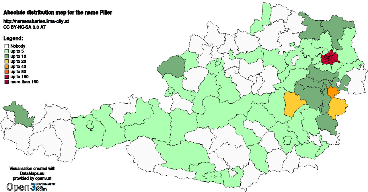 Absolute Distribution maps for surname Piller