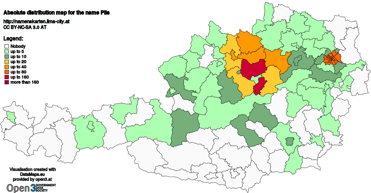 Absolute Distribution maps for surname Pils