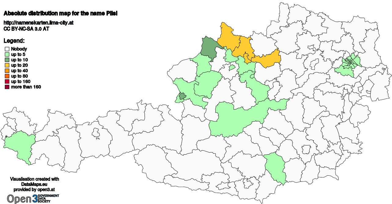 Absolute Distribution maps for surname Pilsl