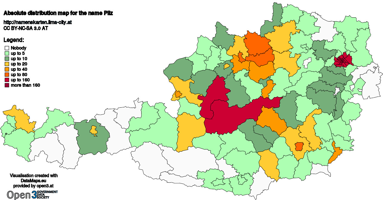Absolute Distribution maps for surname Pilz