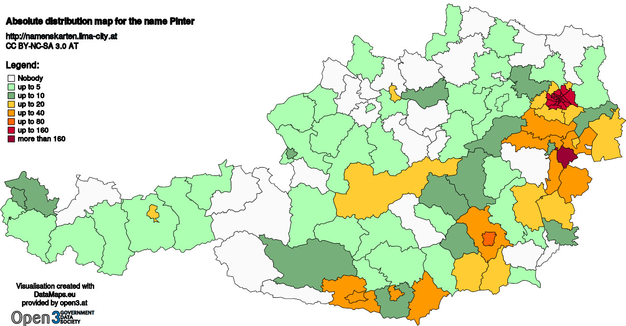 Absolute Distribution maps for surname Pinter