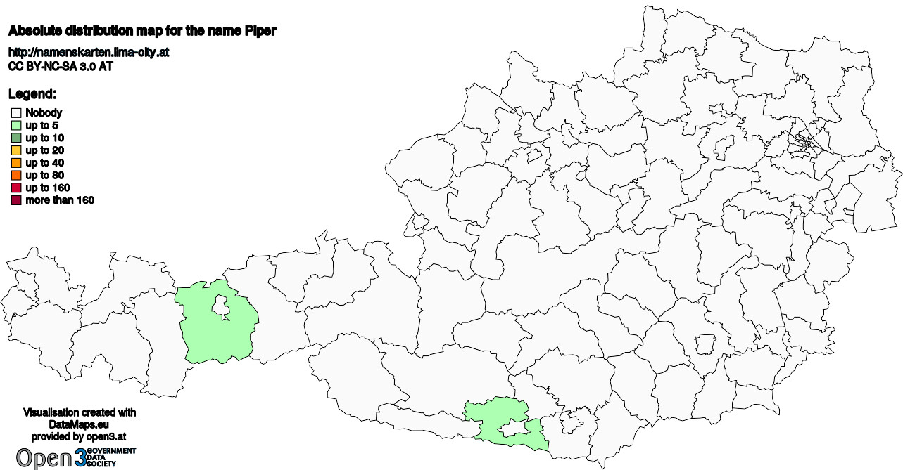 Absolute Distribution maps for surname Piper