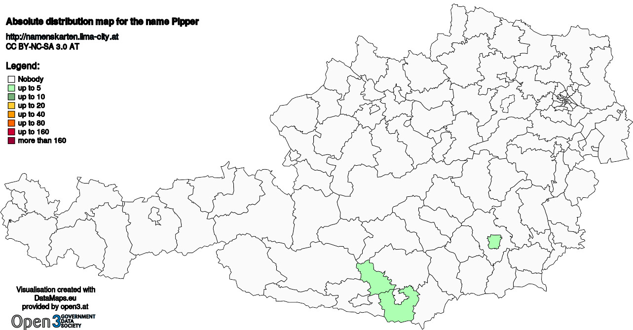 Absolute Distribution maps for surname Pipper