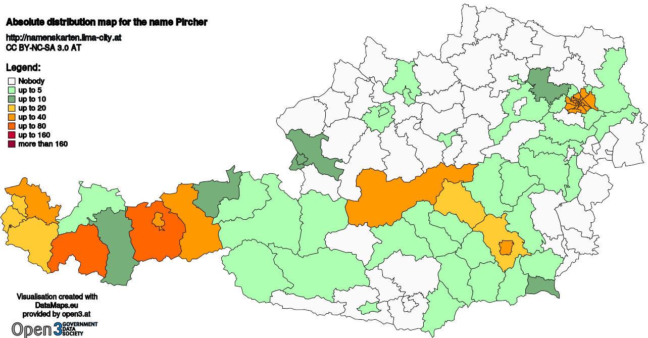 Absolute Distribution maps for surname Pircher