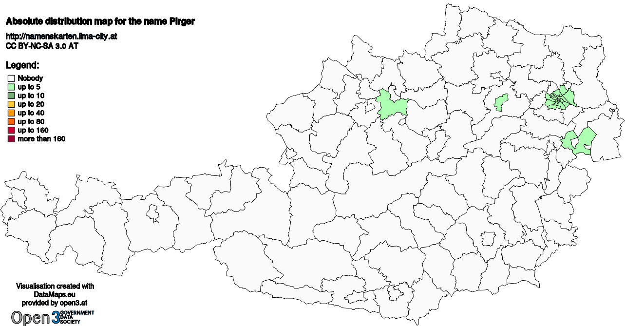 Absolute Distribution maps for surname Pirger