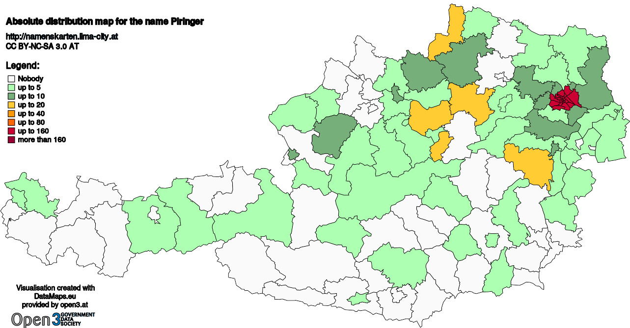 Absolute Distribution maps for surname Piringer