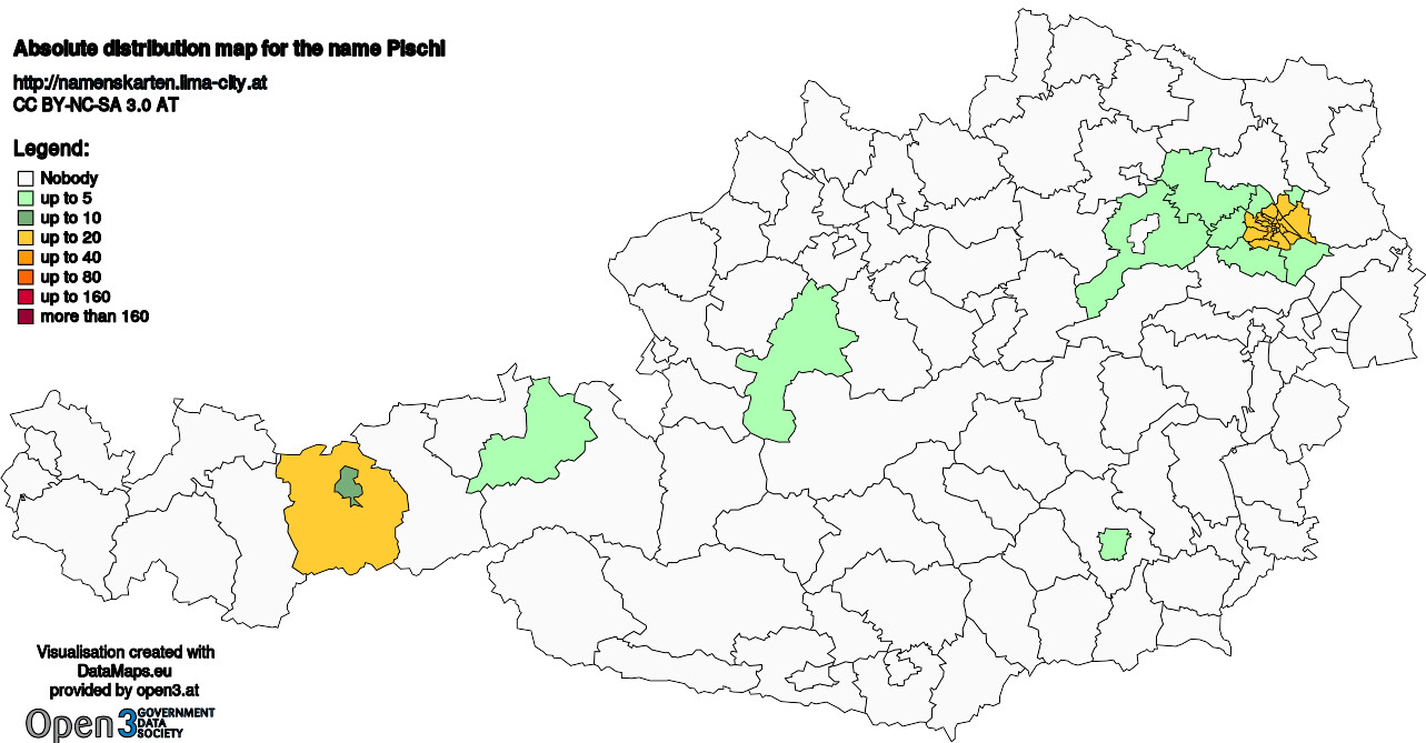 Absolute Distribution maps for surname Pischl