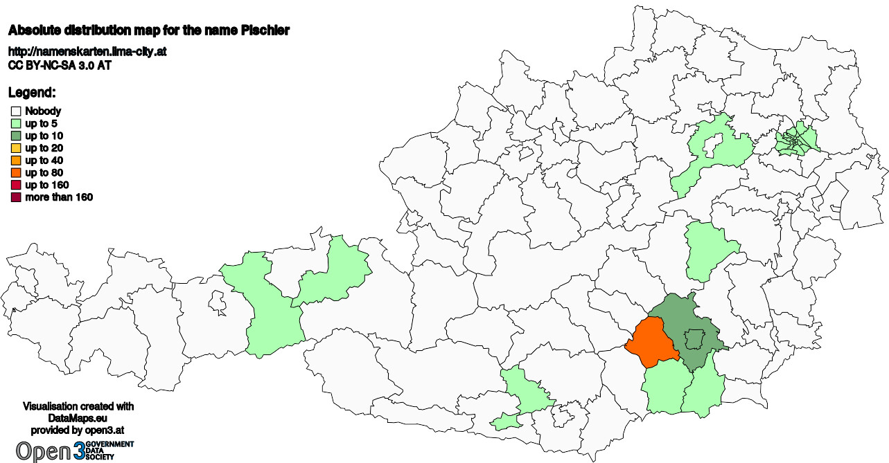 Absolute Distribution maps for surname Pischler