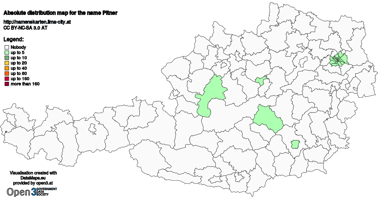 Absolute Distribution maps for surname Pitner