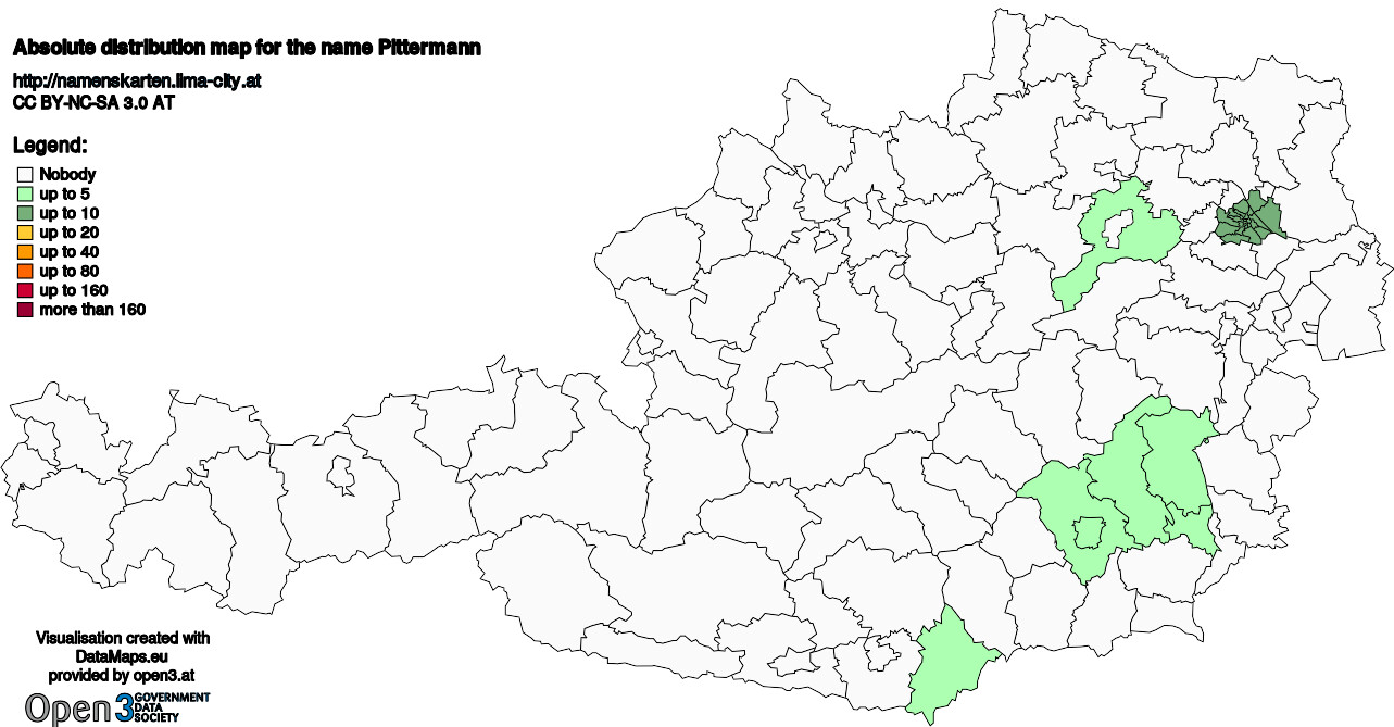 Absolute Distribution maps for surname Pittermann