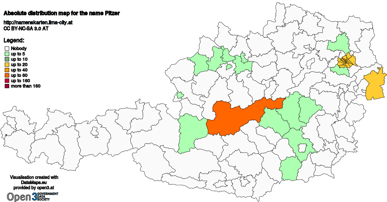 Absolute Distribution maps for surname Pitzer