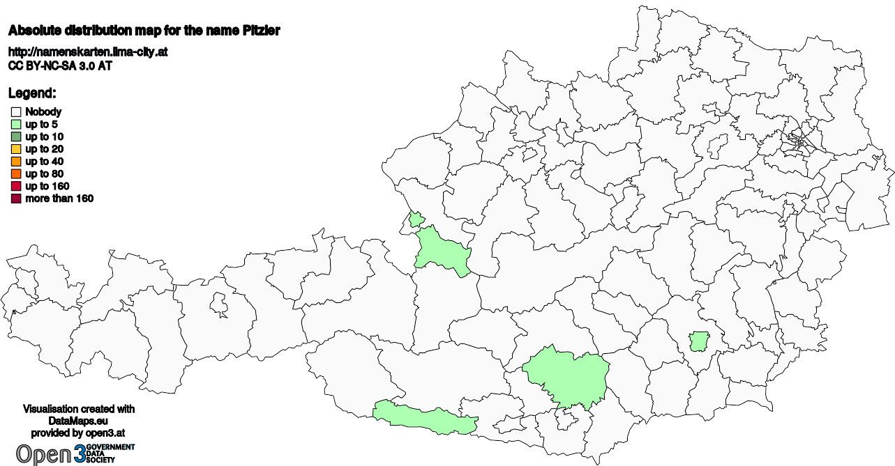 Absolute Distribution maps for surname Pitzler