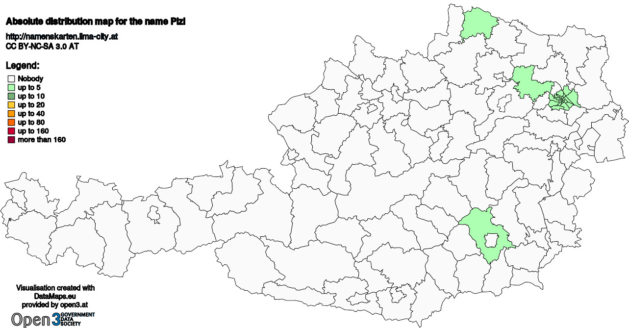 Absolute Distribution maps for surname Pizl