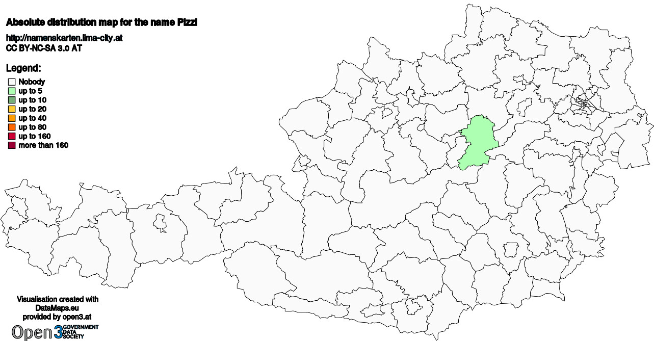 Absolute Distribution maps for surname Pizzl