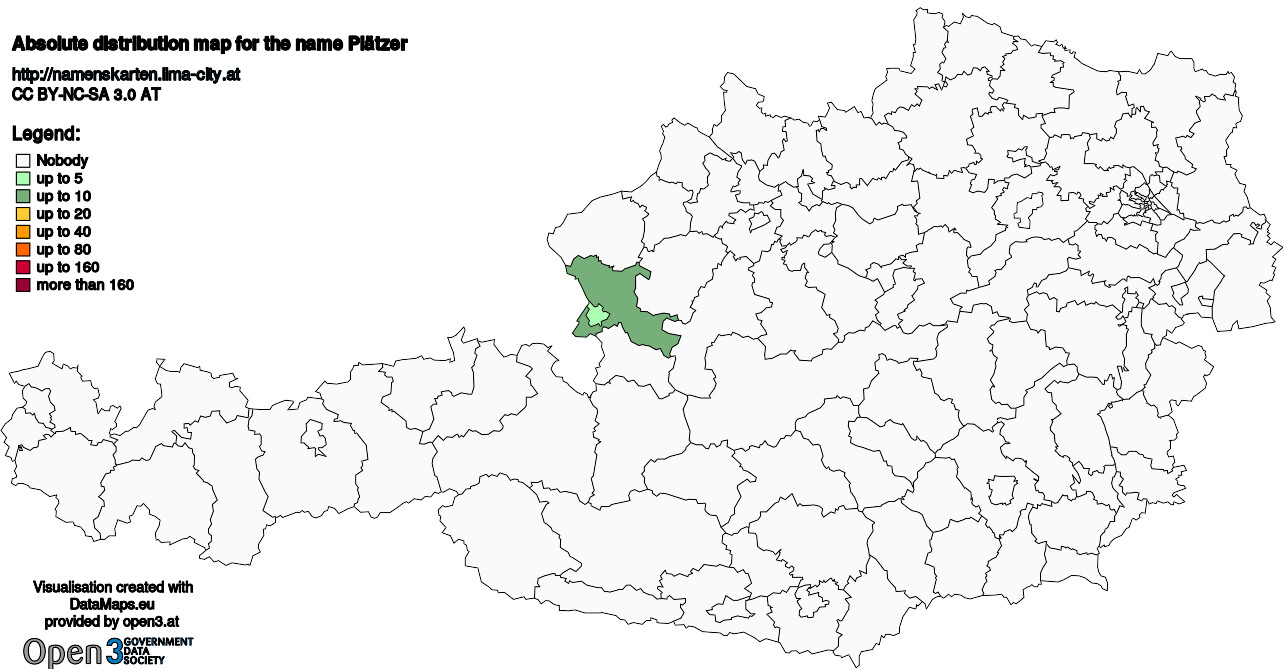 Absolute Distribution maps for surname Plätzer