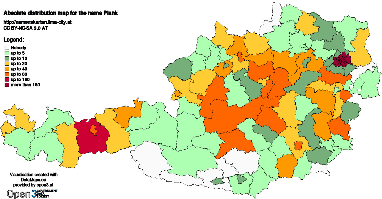 Absolute Distribution maps for surname Plank