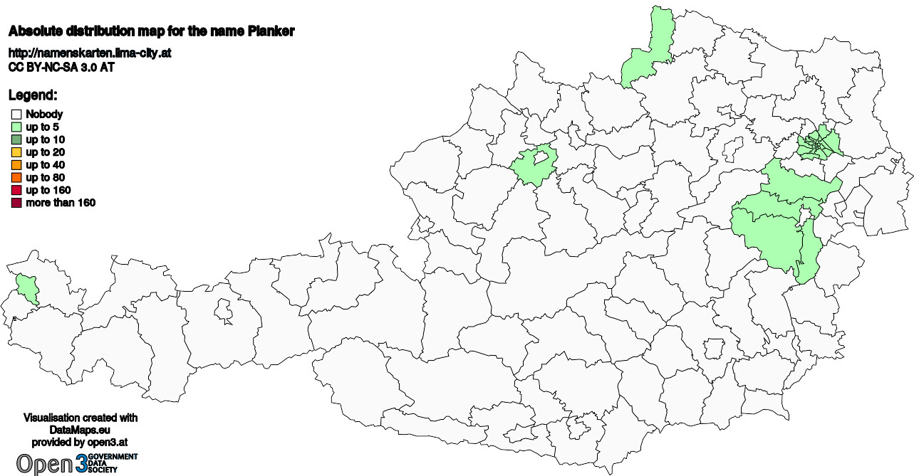 Absolute Distribution maps for surname Planker