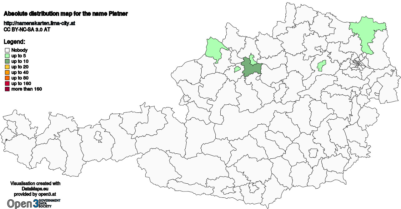 Absolute Distribution maps for surname Platner