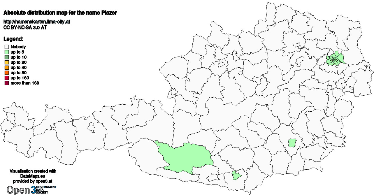 Absolute Distribution maps for surname Plazer